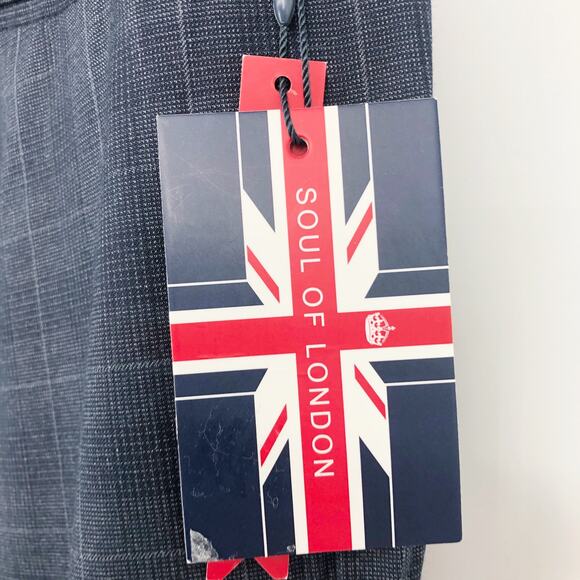SOUL OF LONDON Mens Dress Pants 42R Navy Blue Glen Plaid Flat Front NWT - Picture 8 of 10